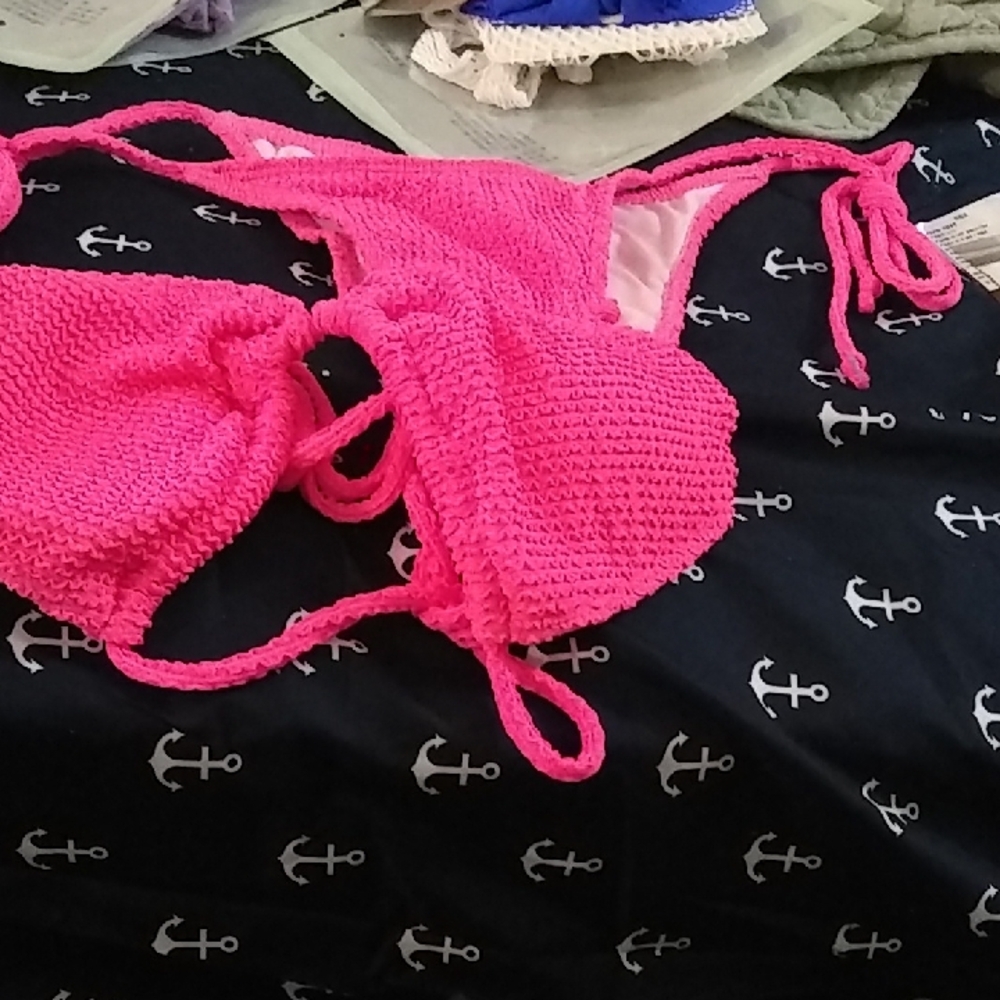 Brand New!Bright Pink Crochet Bikini Set 2 Piece Set Beach Beautiful